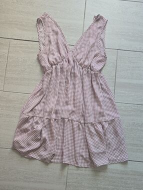 Women's Pink Gingham V-Neck Summer Dress